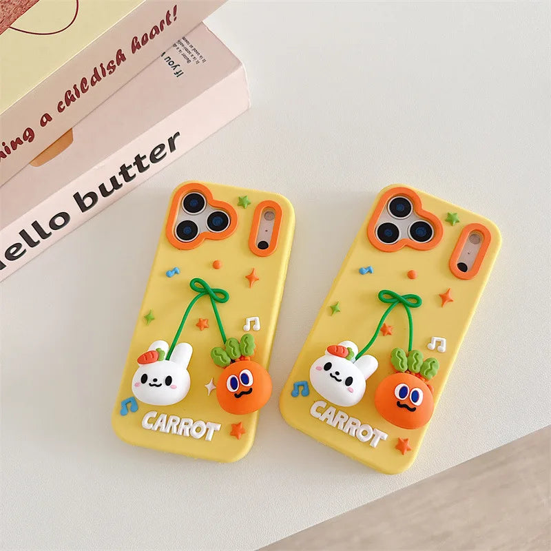 Cartoon Carrot Rabbit Bowknot Pendant Silicone Soft Phone Case For iPhone