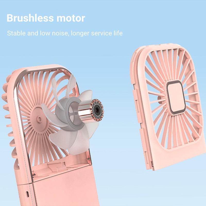 Mini Portable Outdoor Hand Fan Hanging Neck Fan USB Charging 3000mAh Battery Powered 180° 4 Adjustable Speed