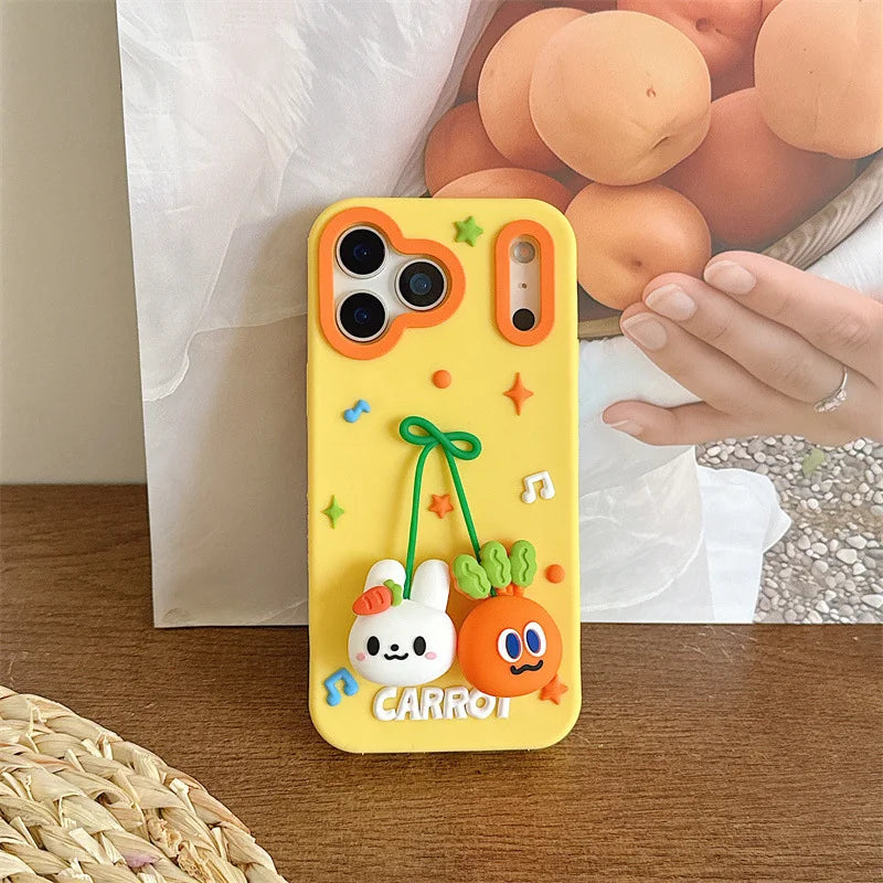 Cartoon Carrot Rabbit Bowknot Pendant Silicone Soft Phone Case For iPhone