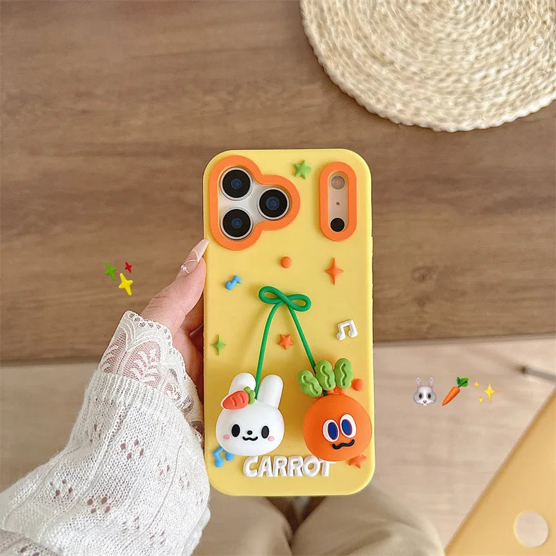 Cartoon Carrot Rabbit Bowknot Pendant Silicone Soft Phone Case For iPhone
