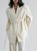 Wide Shoulder Ribbon Blazer Long Autumn Overcoat