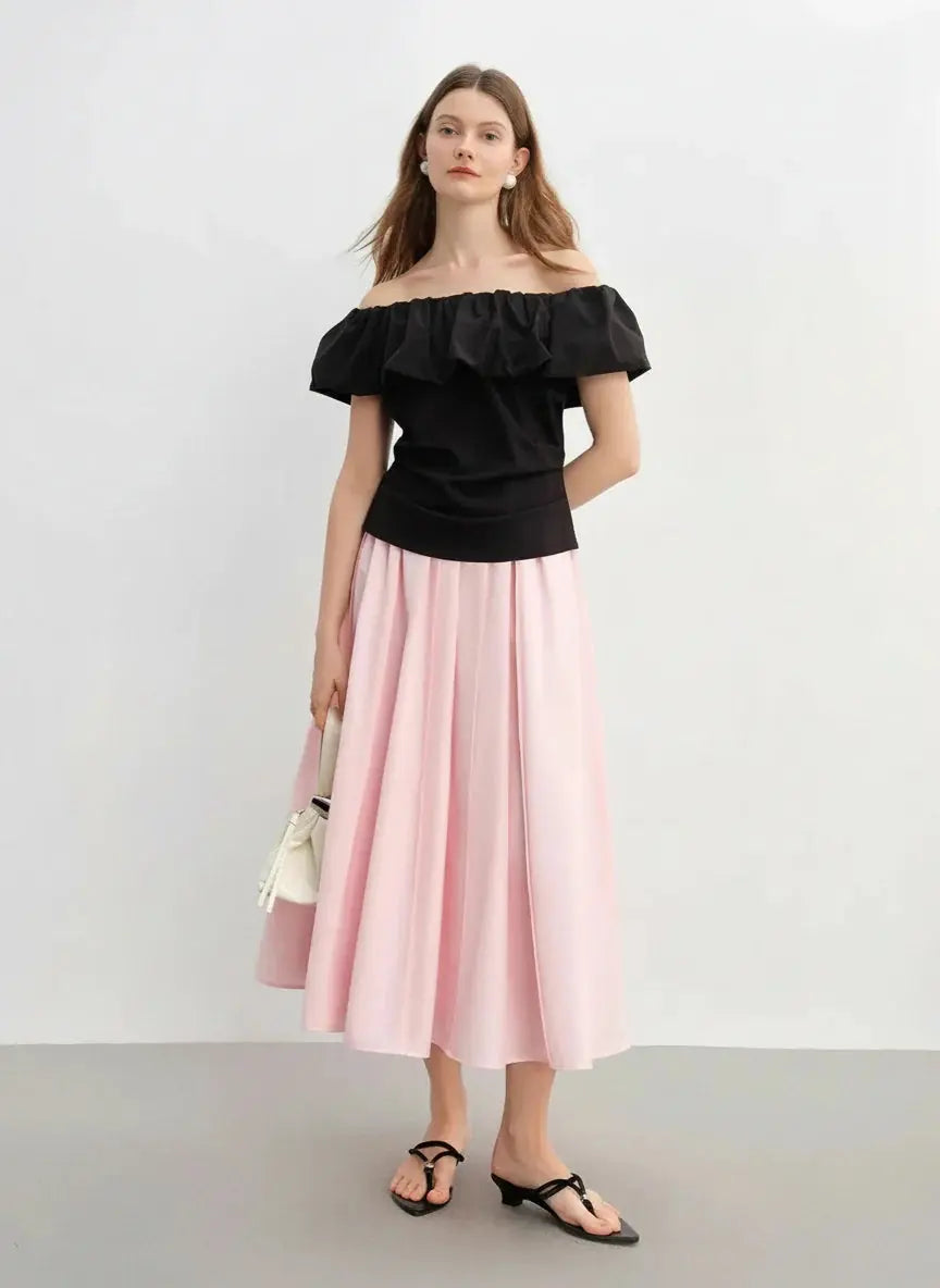 Long Pleated Slimming Skirt
