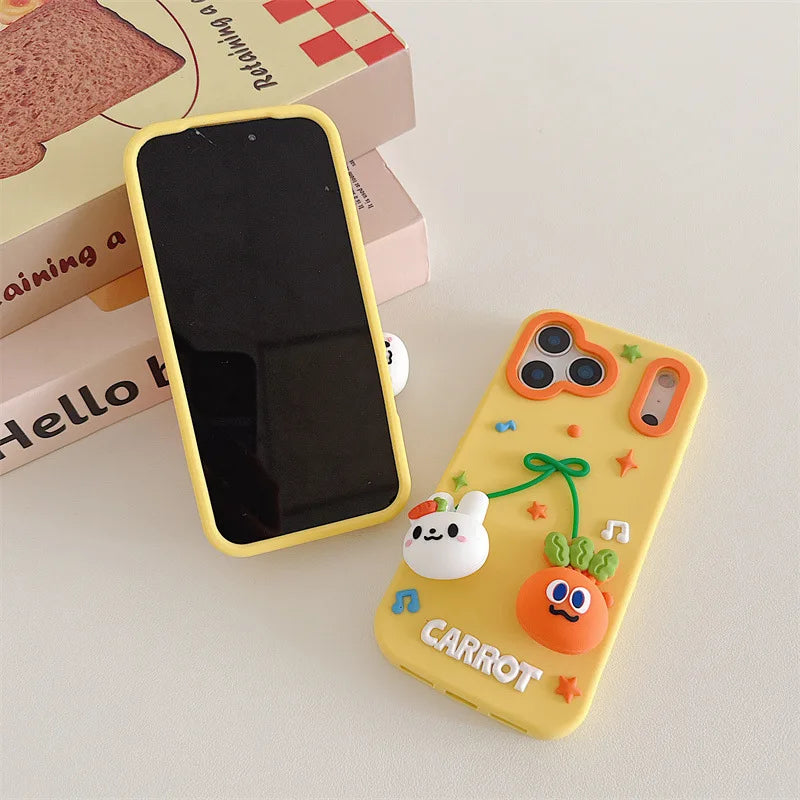 Cartoon Carrot Rabbit Bowknot Pendant Silicone Soft Phone Case For iPhone
