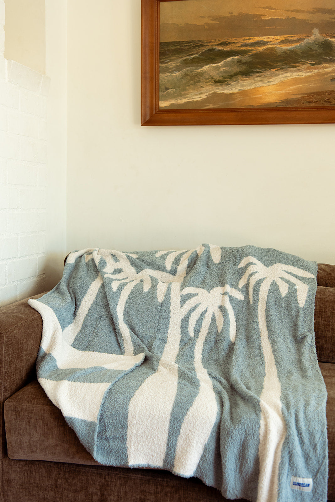 Dancing Palms Plush Throw - Chambray