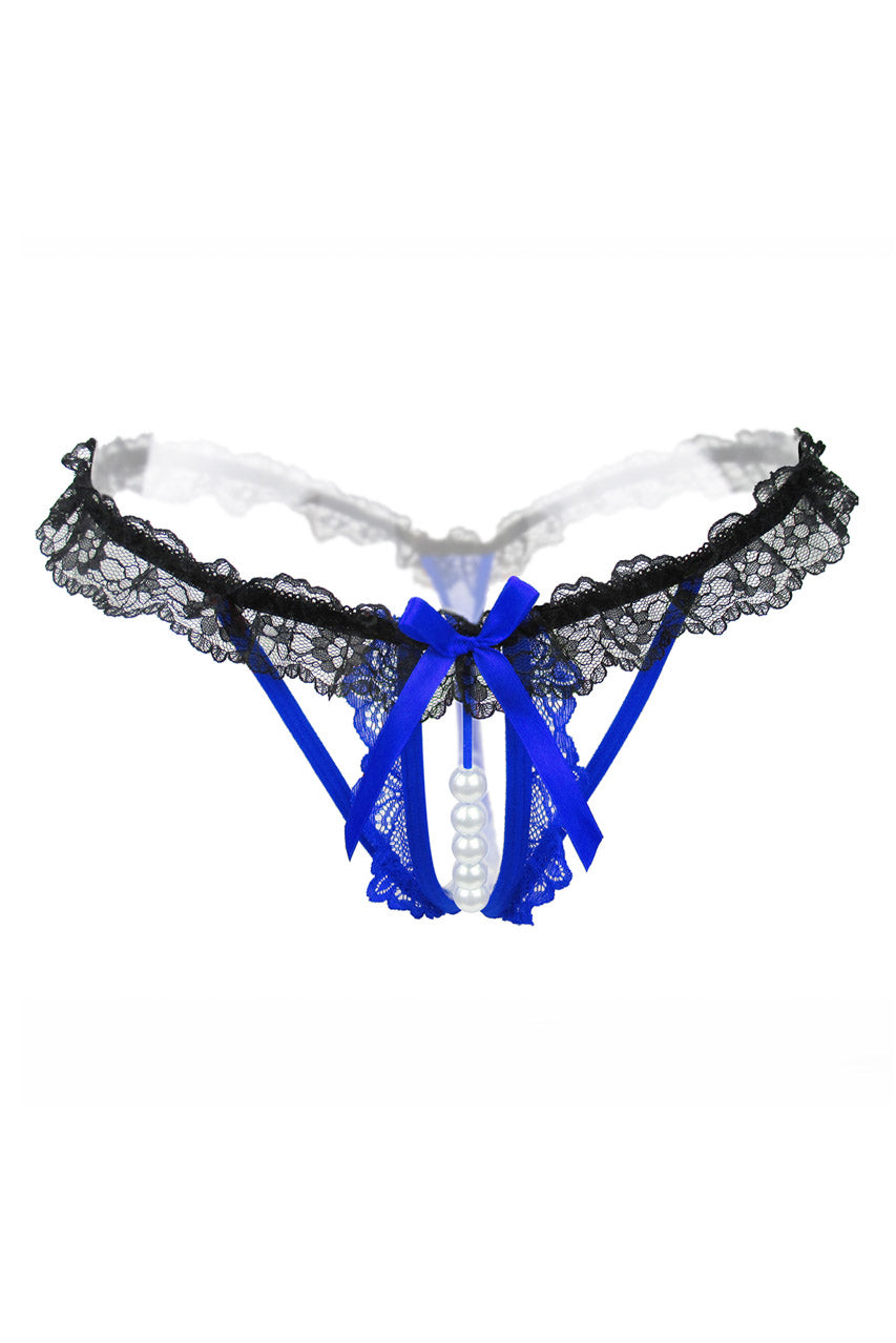 Flirty Ruffled Crotchless Pearl Thong