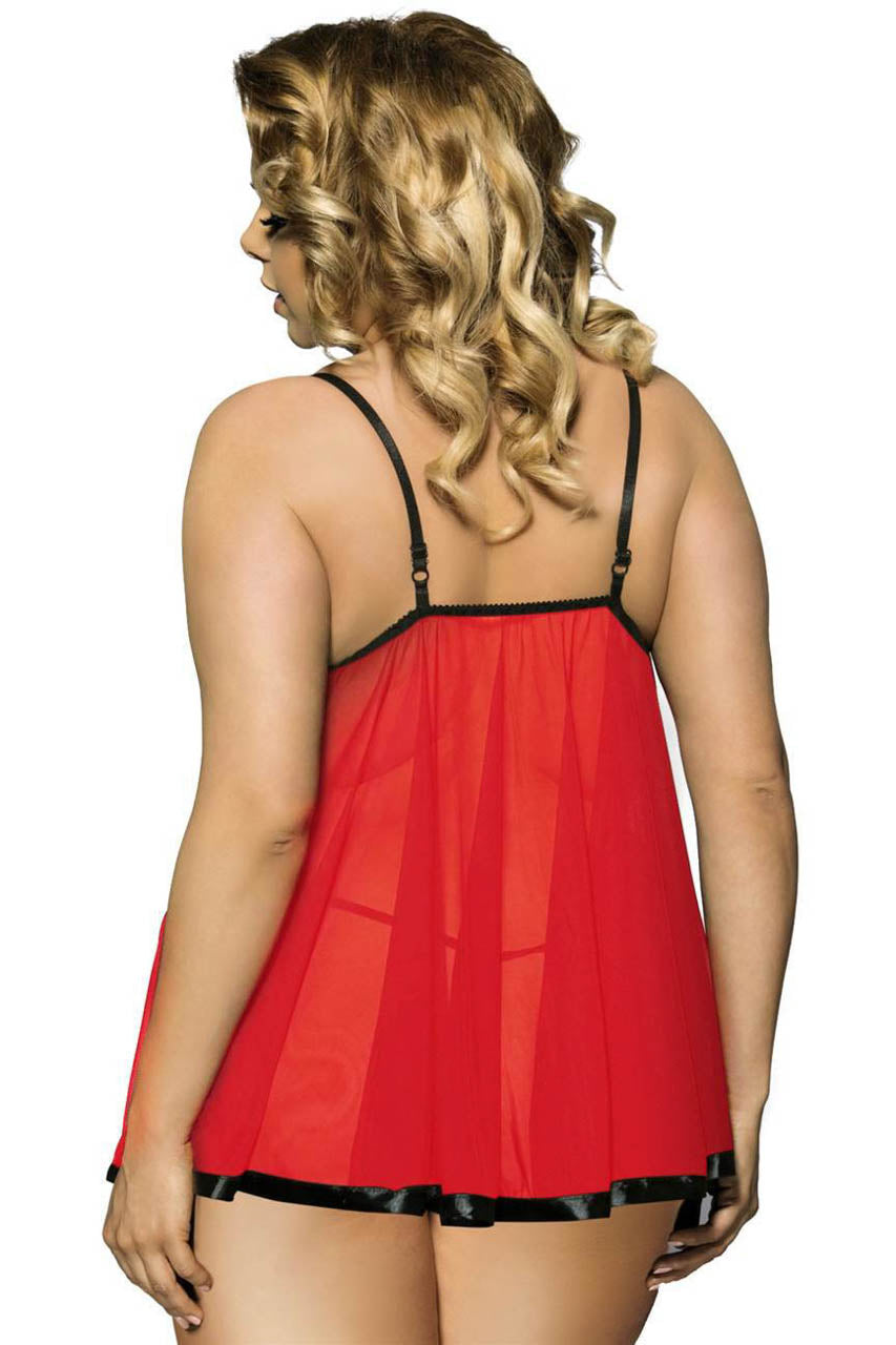 Red and Black Mesh Babydoll