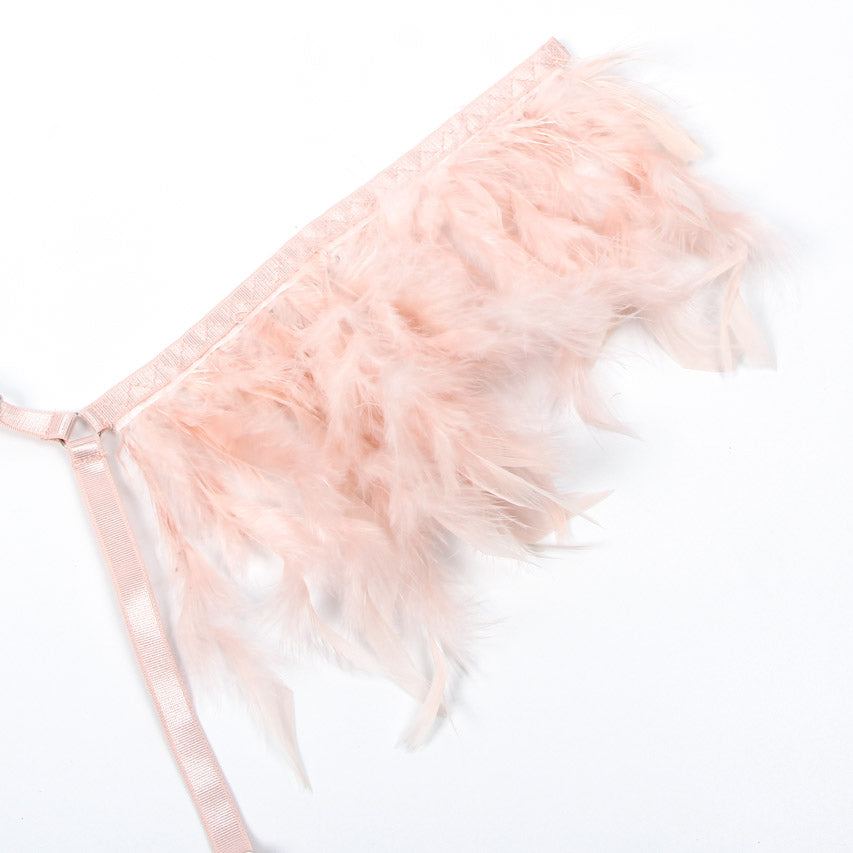 Feather Lace Chain Lingerie Bra Set