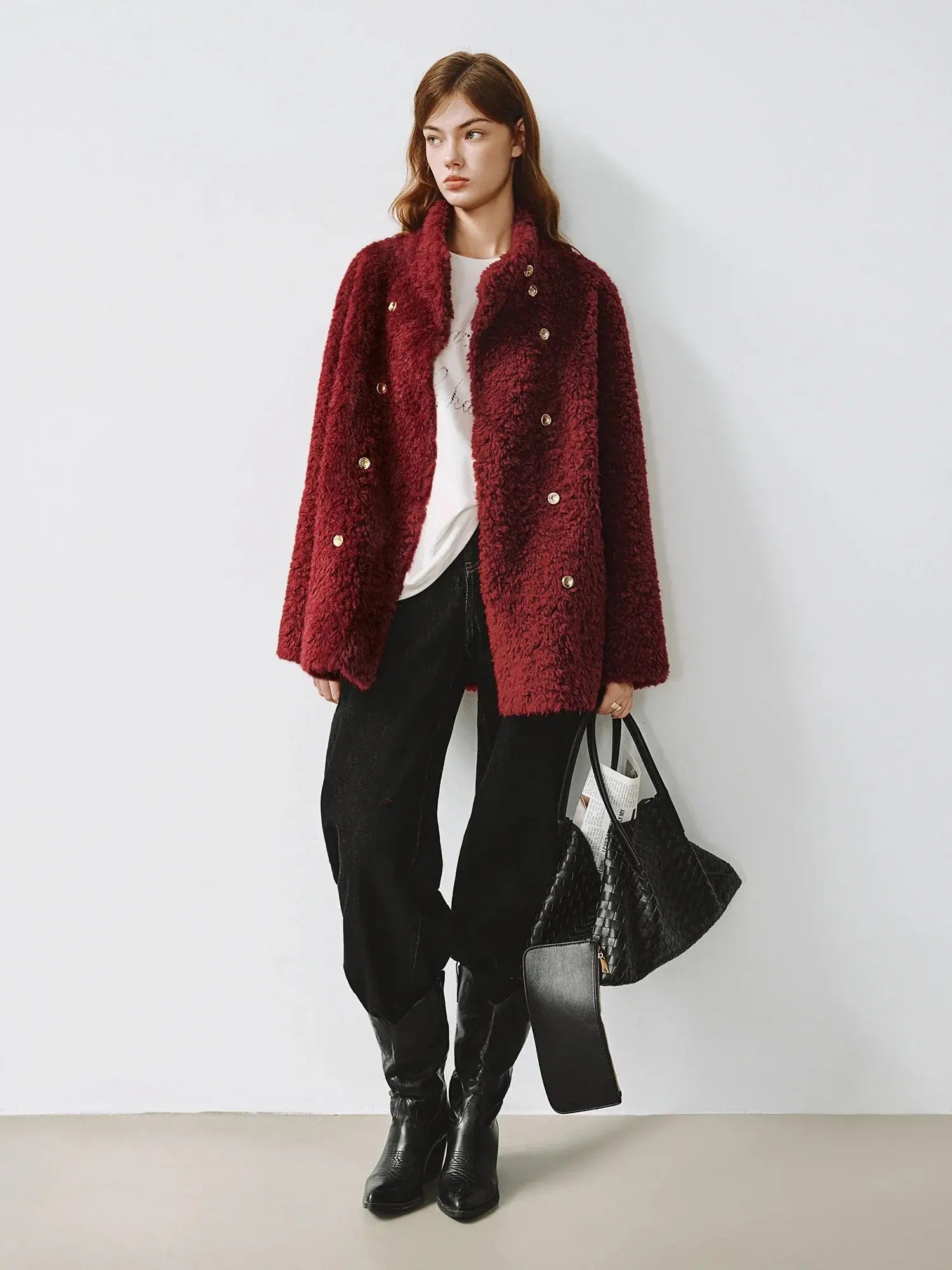 Burgundy Faux Fur Coat