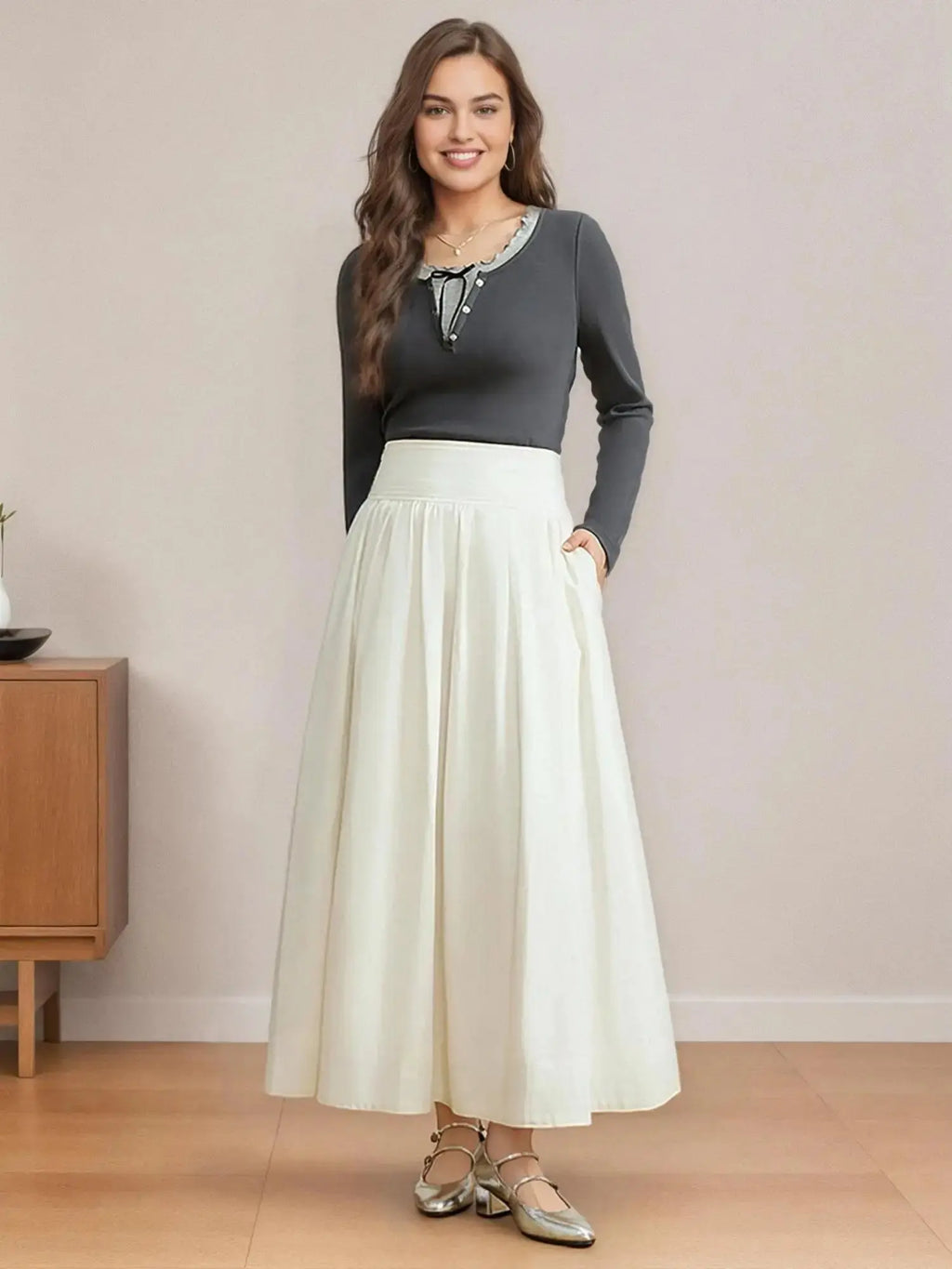 Wide Waist Umbrella Skirt