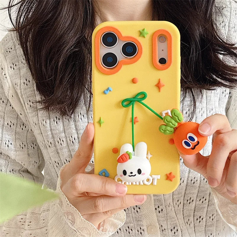 Cartoon Carrot Rabbit Bowknot Pendant Silicone Soft Phone Case For iPhone