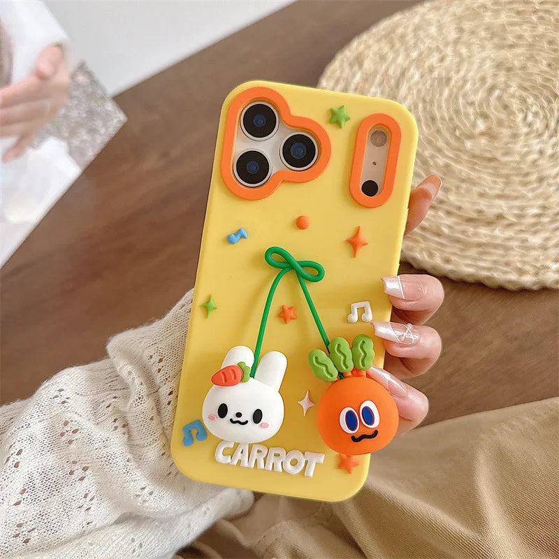 Cartoon Carrot Rabbit Bowknot Pendant Silicone Soft Phone Case For iPhone