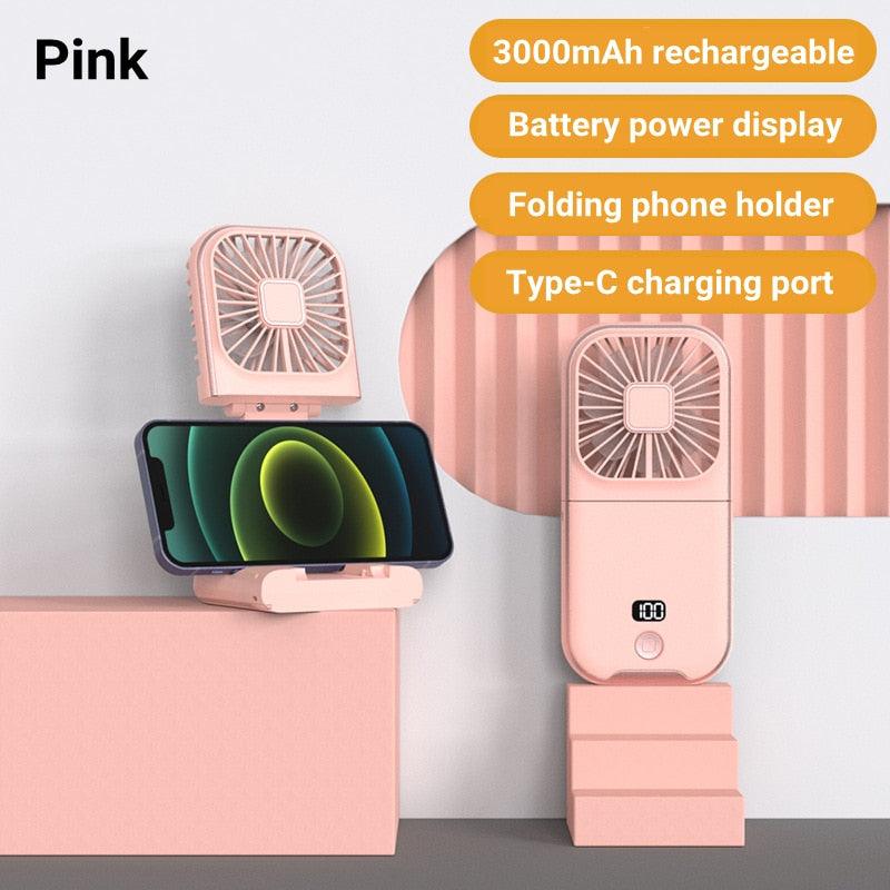 Mini Portable Outdoor Hand Fan Hanging Neck Fan USB Charging 3000mAh Battery Powered 180° 4 Adjustable Speed