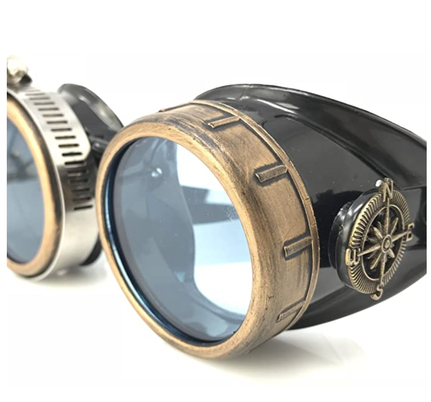 Steampunk Goggles with magnifying loupes UV glow neon blue spiral diffraction lenses