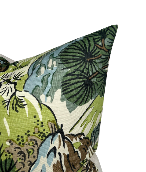 Pagoda Pillow Cover in Green + Brown, Thibaut Pillows