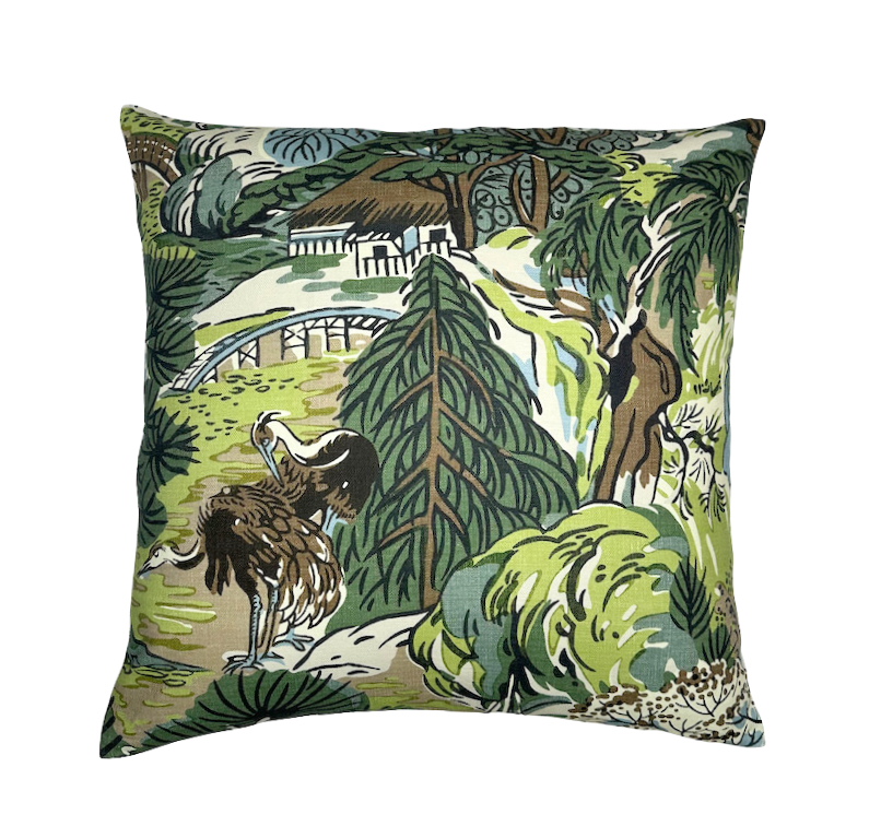 Pagoda Pillow Cover in Green + Brown, Thibaut Pillows