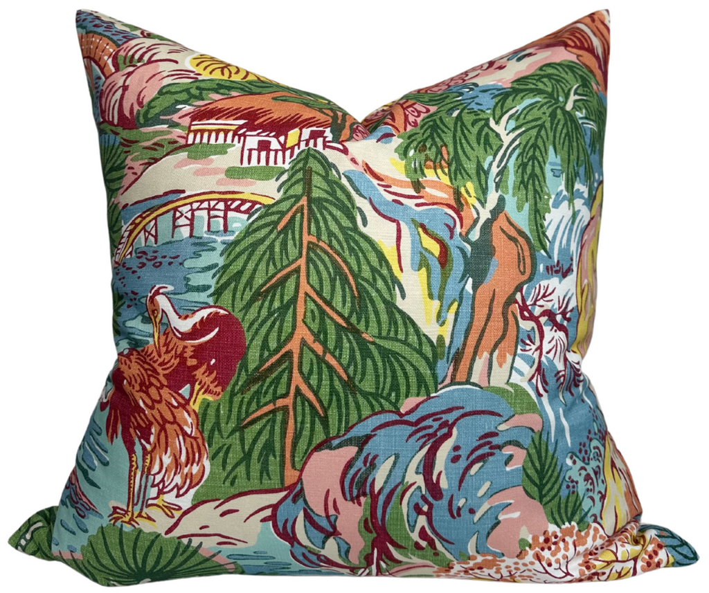 Pagoda Pillow Cover in Coral, Thibaut Pillows
