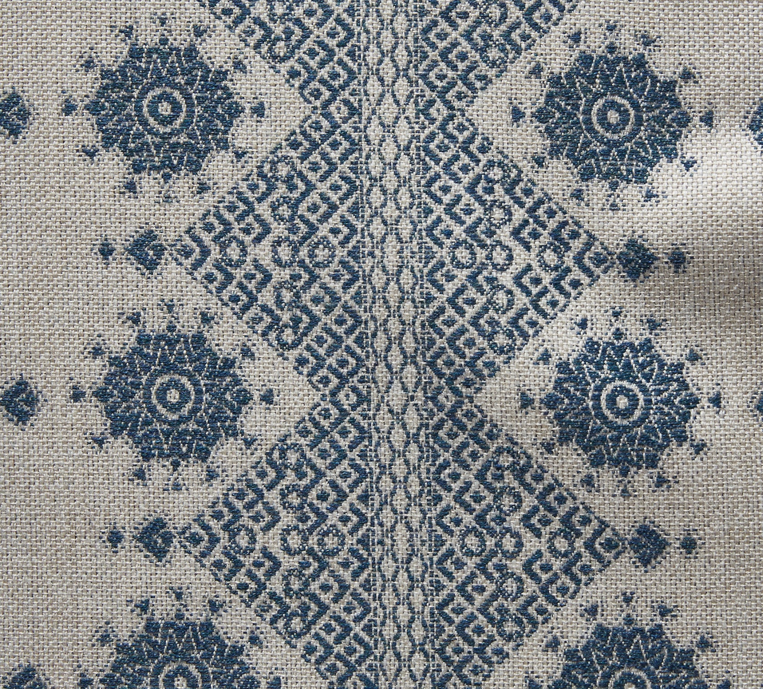 Carmania Pillow Cover in Indigo on Natural, Indoor Outdoor Pillows, Peter Dunham Textiles