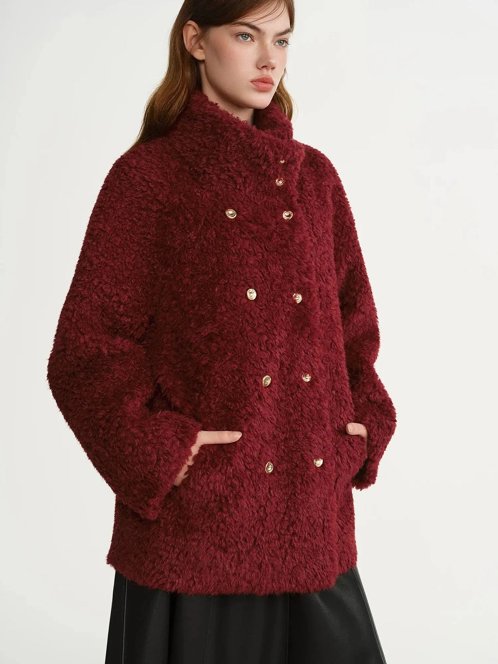 Burgundy Faux Fur Coat