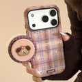 Cute Grid Pattern Cartoon Puppy Bracket Magnetic Phone Case For iPhone