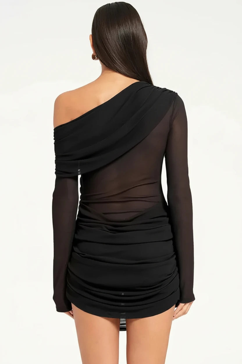 Elegant Mesh Long Sleeve Backless Mini Dress