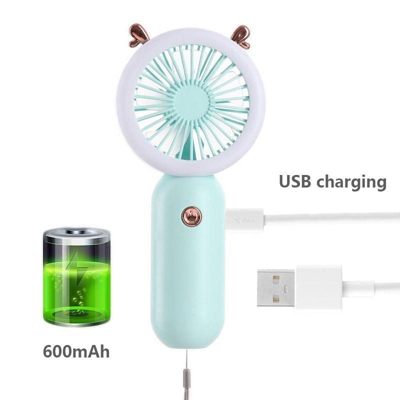 Mini Portable Fan USB Rechargeable Night Light