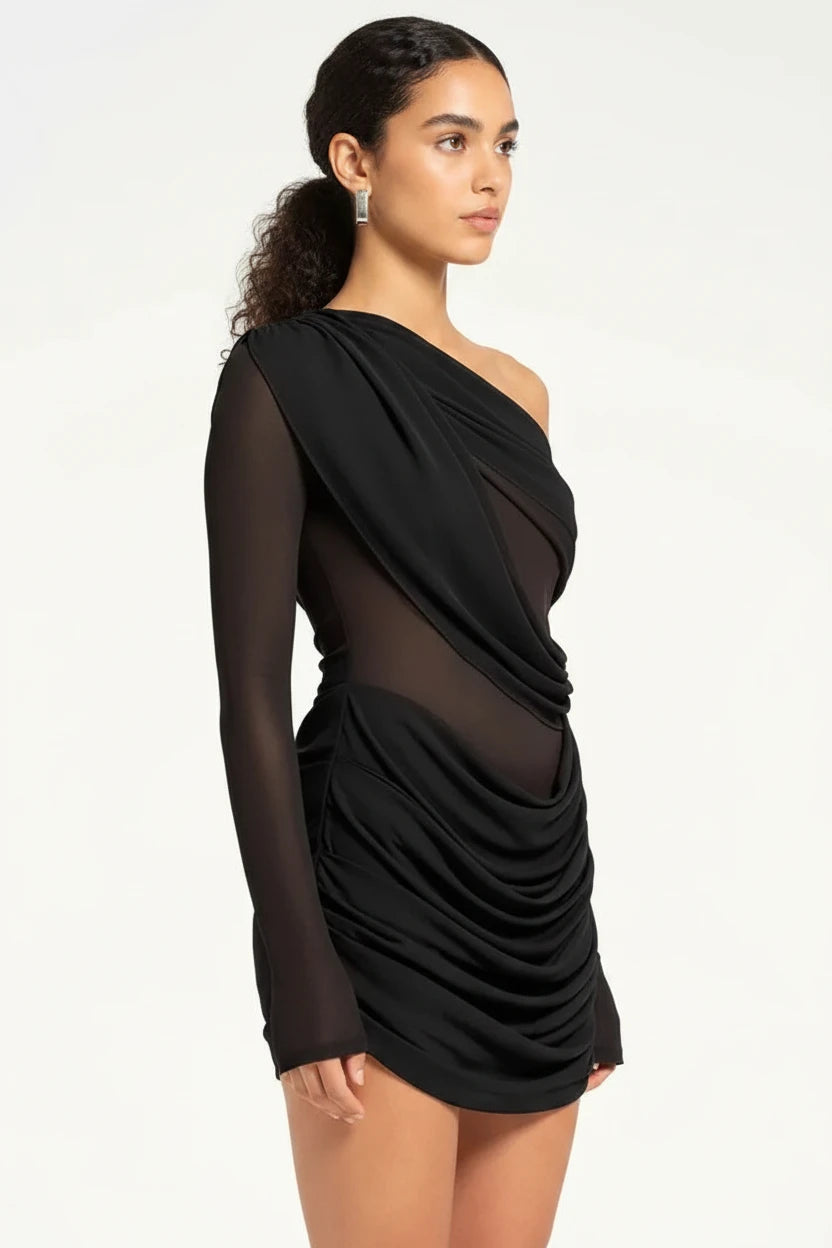 Elegant Mesh Long Sleeve Backless Mini Dress