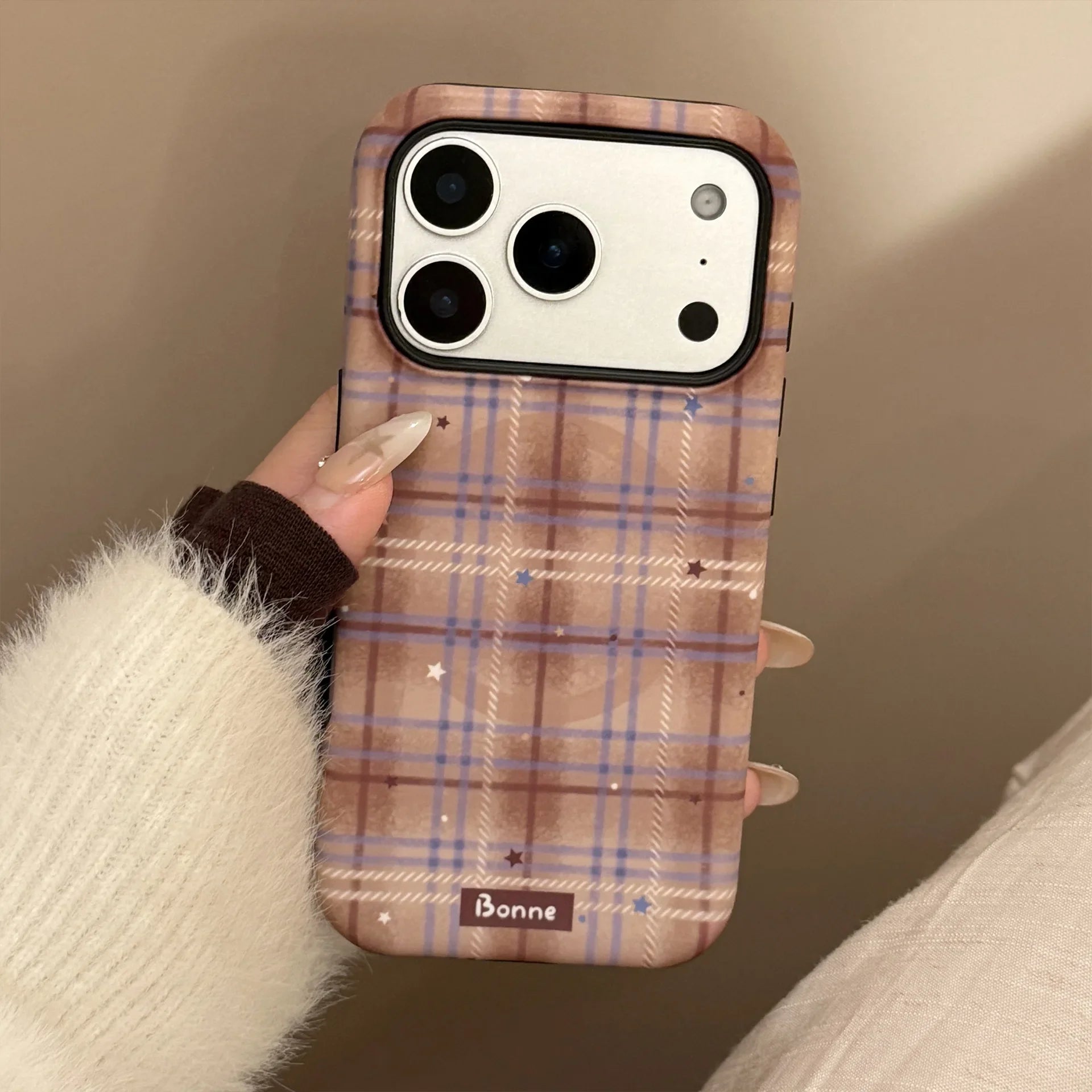 Cute Grid Pattern Cartoon Puppy Bracket Magnetic Phone Case For iPhone