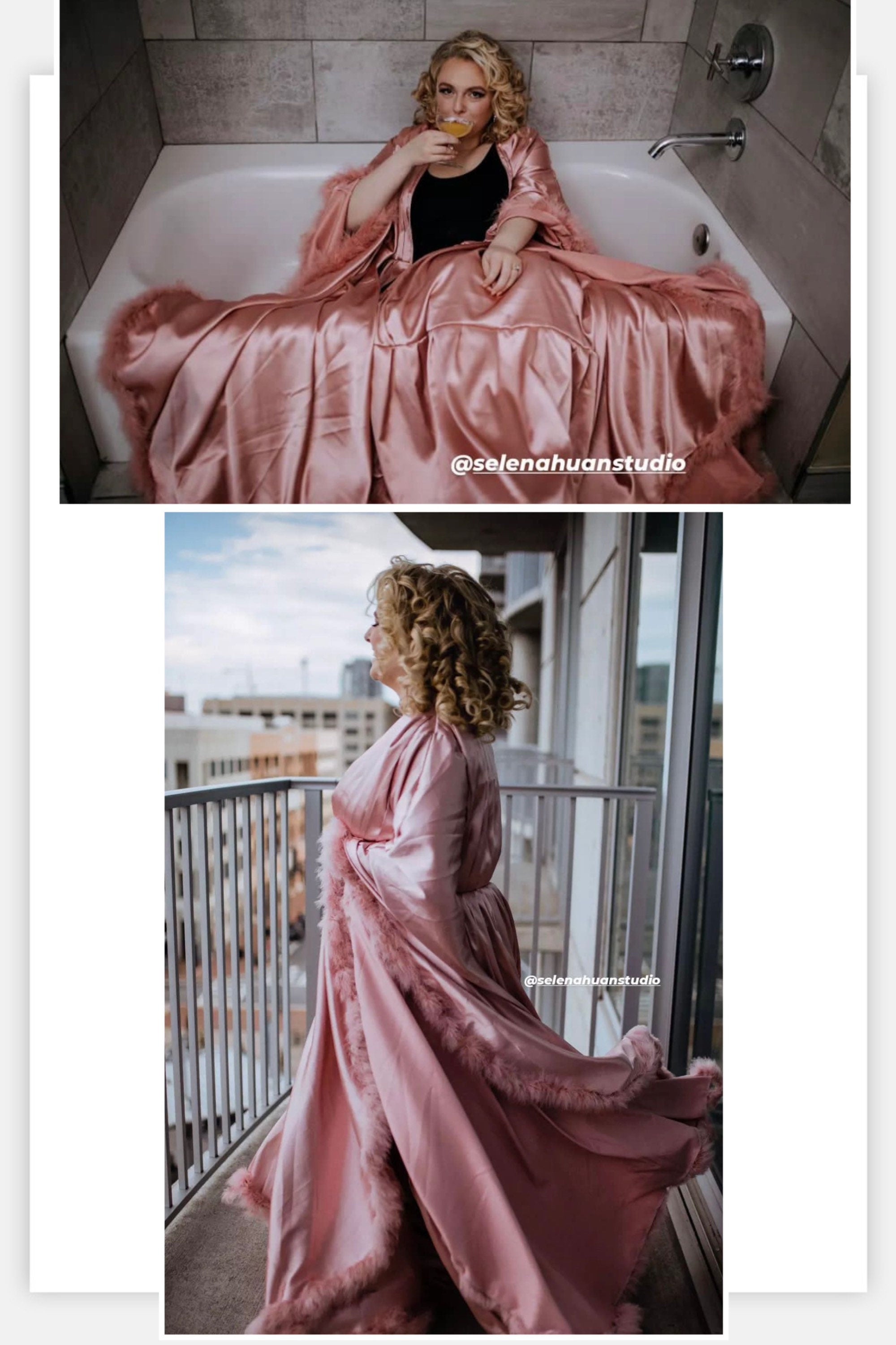 Silky Satin Feather Fringe Hem Long Robe (Victorian Style) - next day shipping selective colors