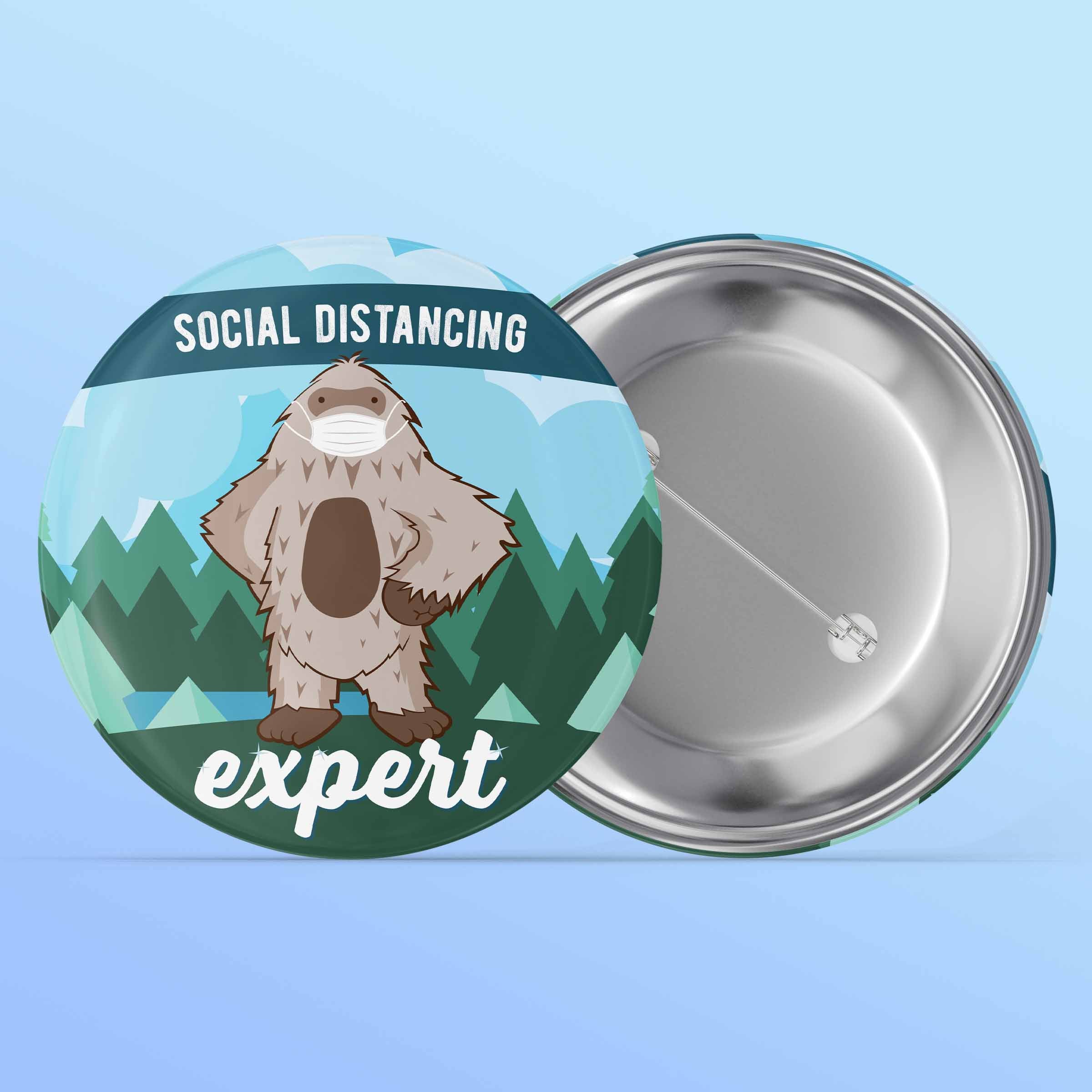 Social Distancing Bigfoot Pinback Button 2.25"