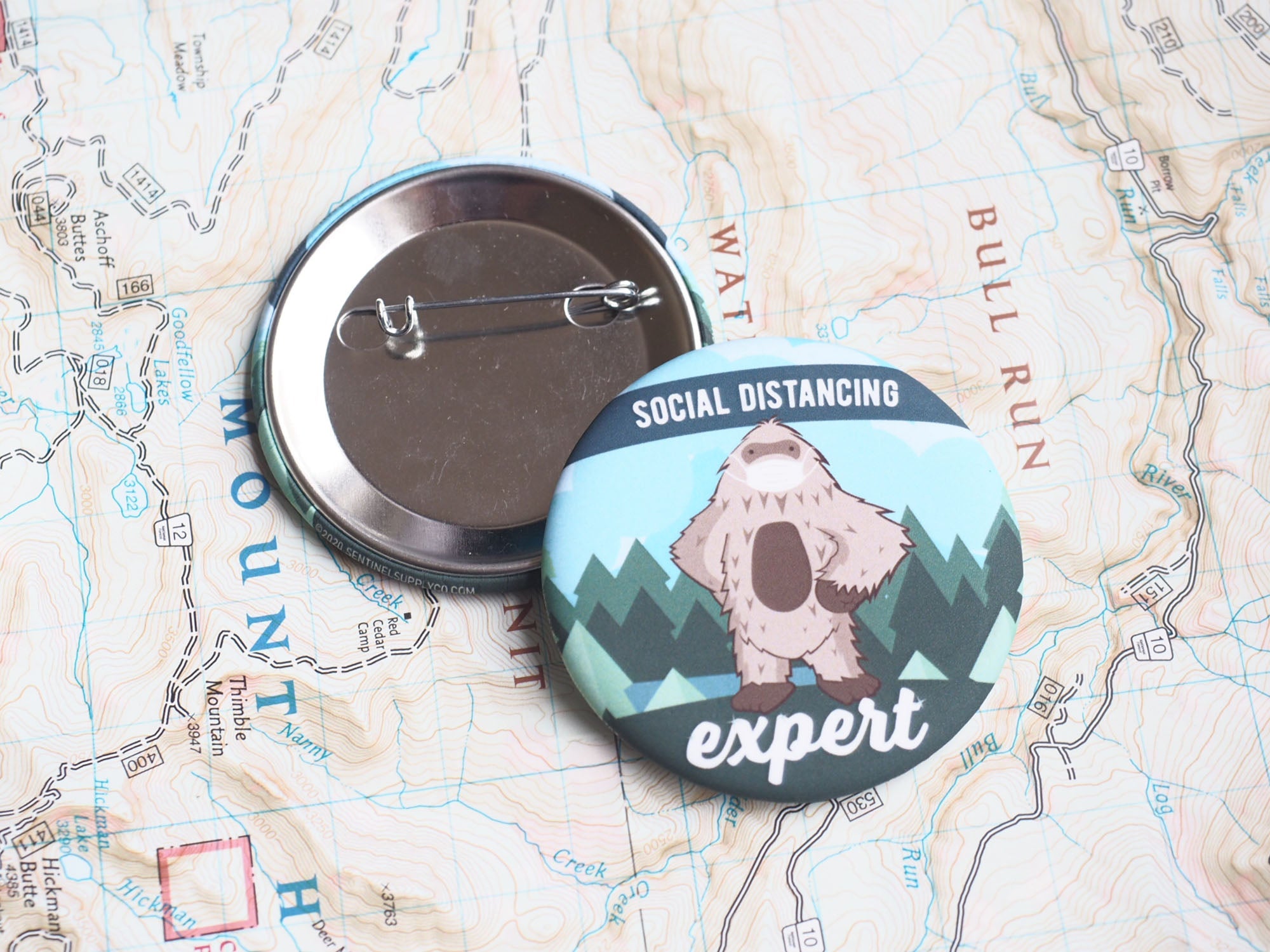 Social Distancing Bigfoot Pinback Button 2.25"