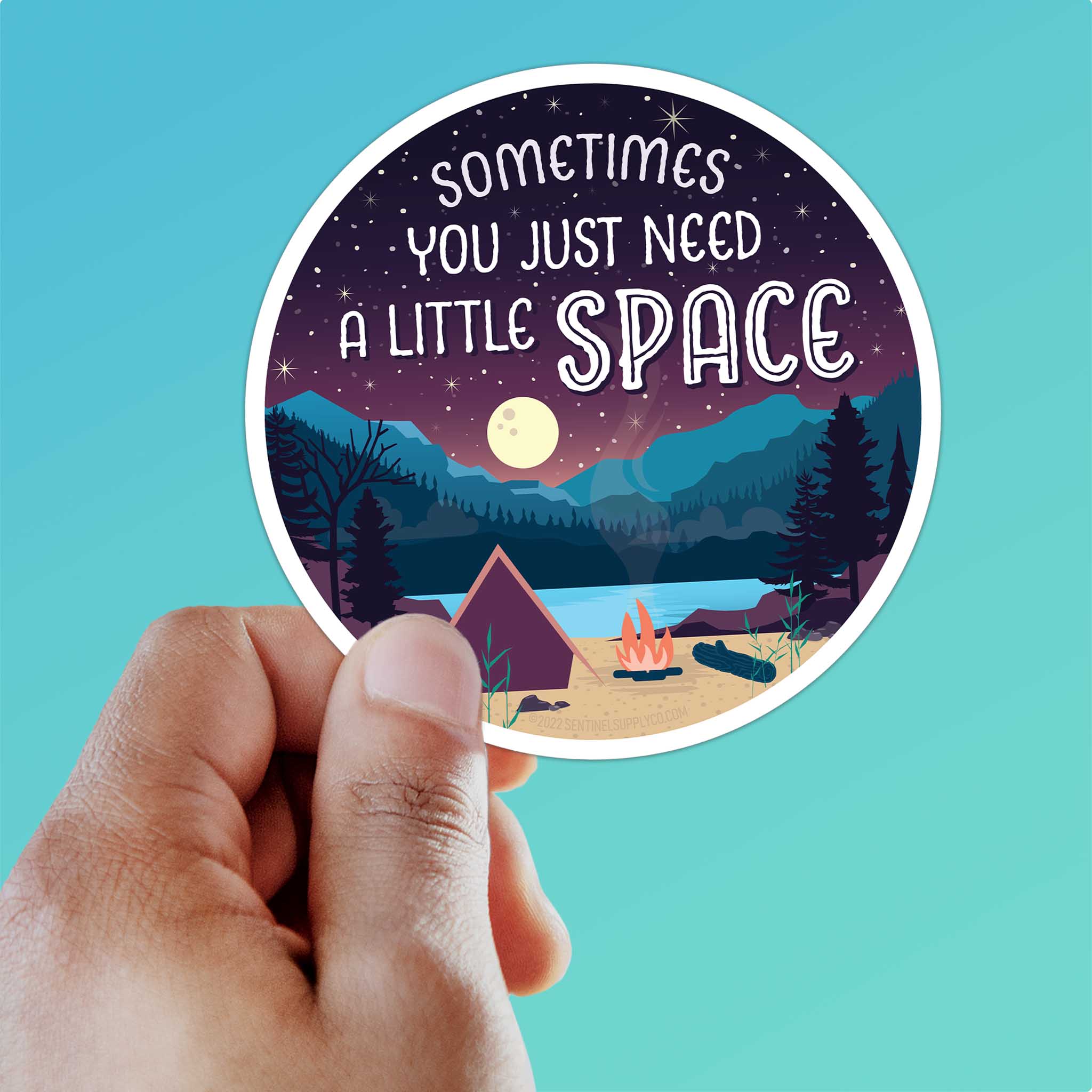 Just Need A Little Space Camping Sticker - Mountains