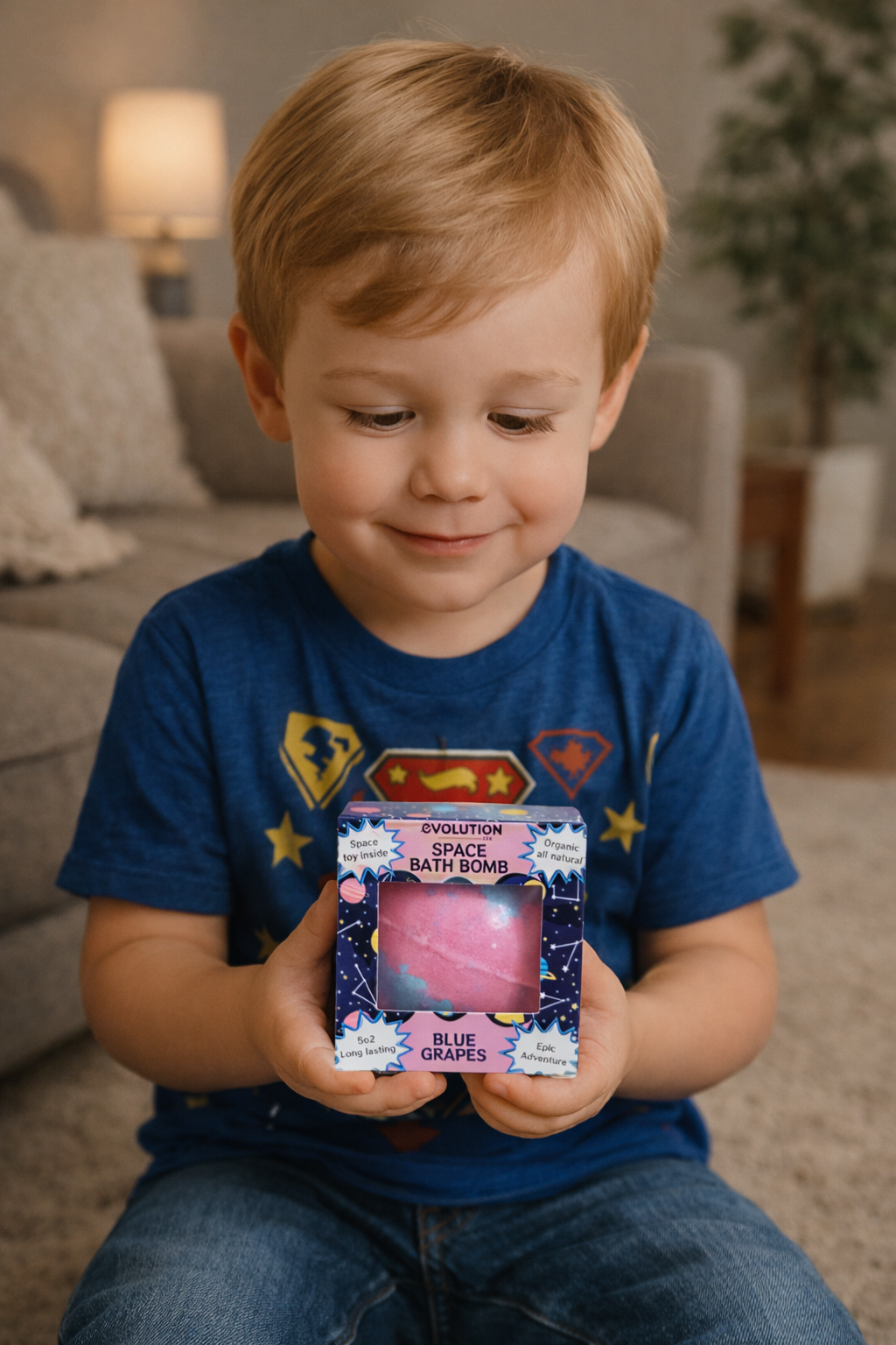 EvolutionUSA 1pc Space Bath Bomb for Boys & Girls, Planet Bath Ball with Toy Hidden Inside, Organic Hypoallerganic Childrens Bathbomb, Cosmic Fun Space Surprise, Gift Set Birthday, Valentines, Easter