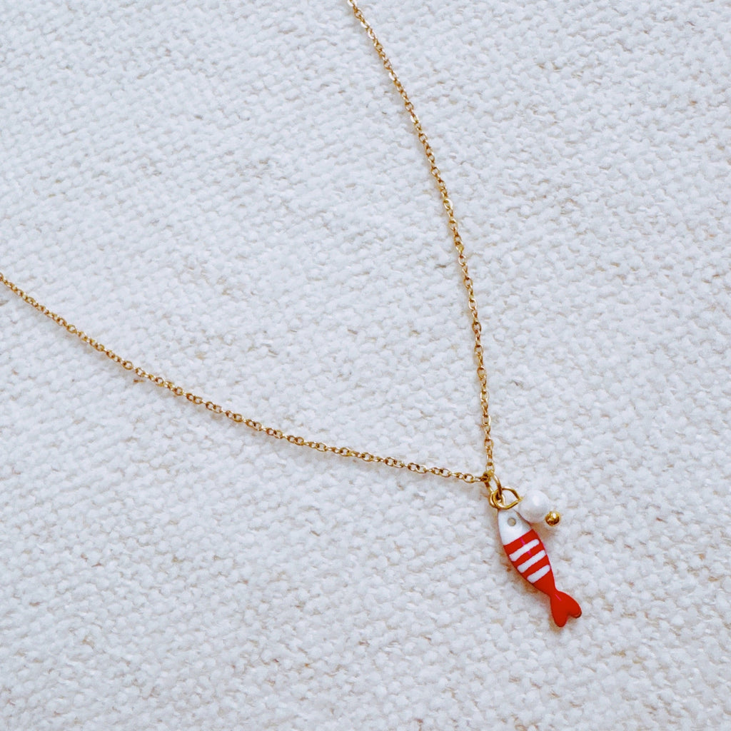 Striped Fish & Pearl Necklace – Nautical, Cute Style