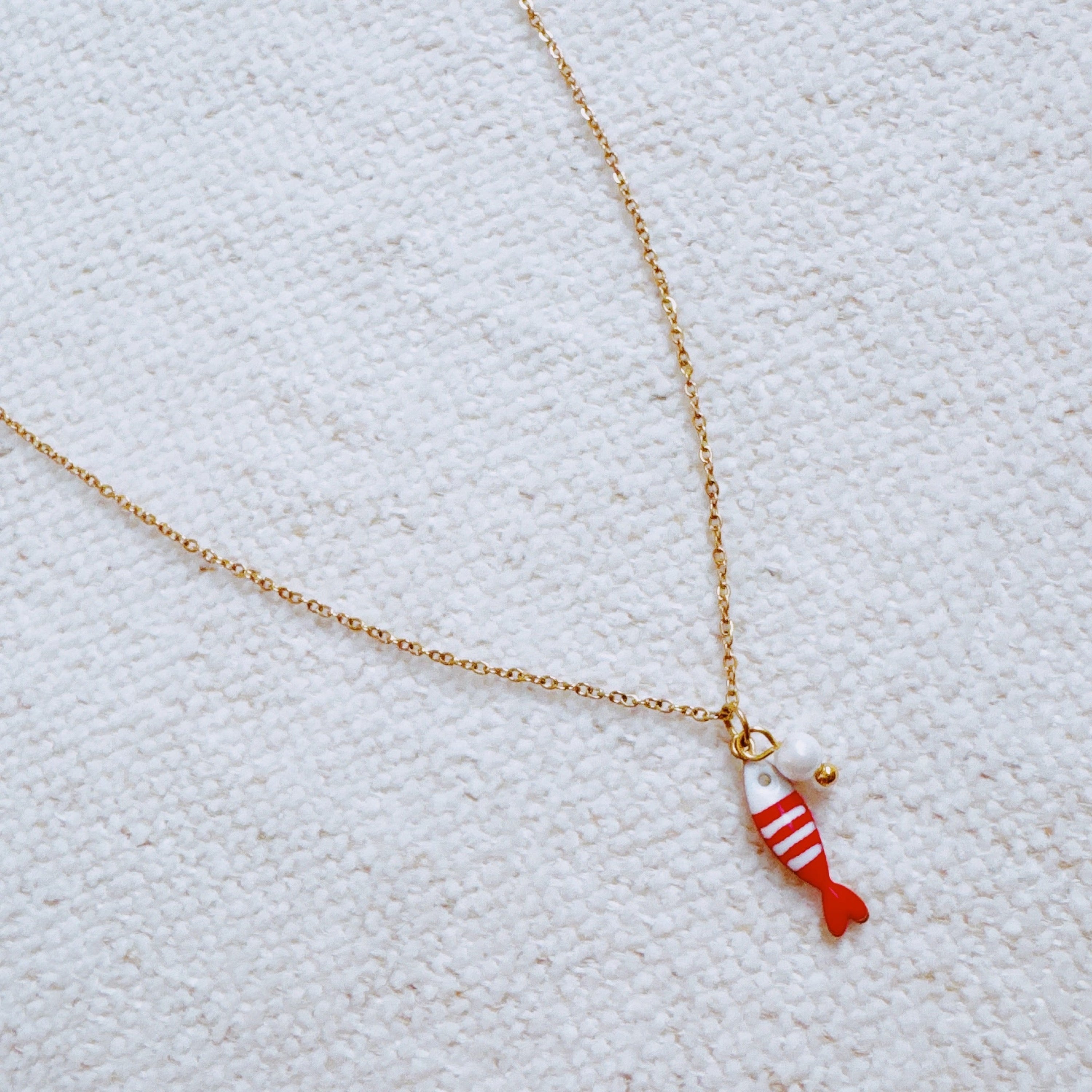 Striped Fish & Pearl Necklace – Nautical, Cute Style