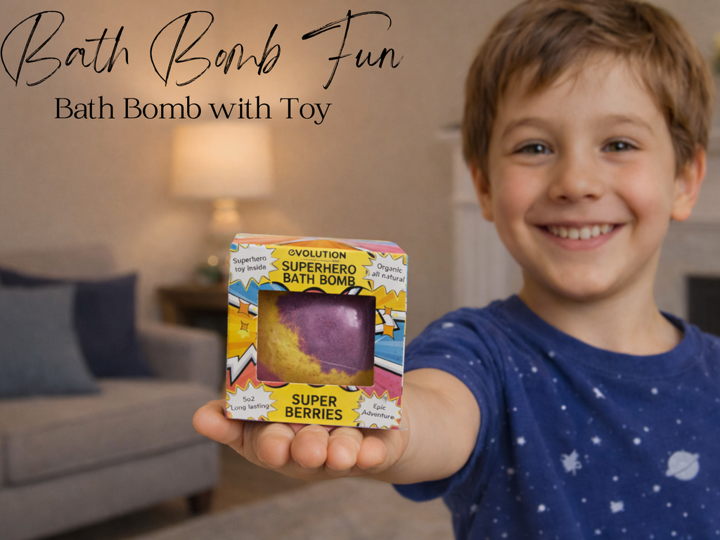 EvolutionUSA 1pc Epic Superhero Bath Bombs for Kids – Super Hero Bath Bomb with Toy Inside, Lush Children Bathbomb Easter, Organic Bathbomb with Surprise Inside, Fun Superhero Bath Fizzer Valentines
