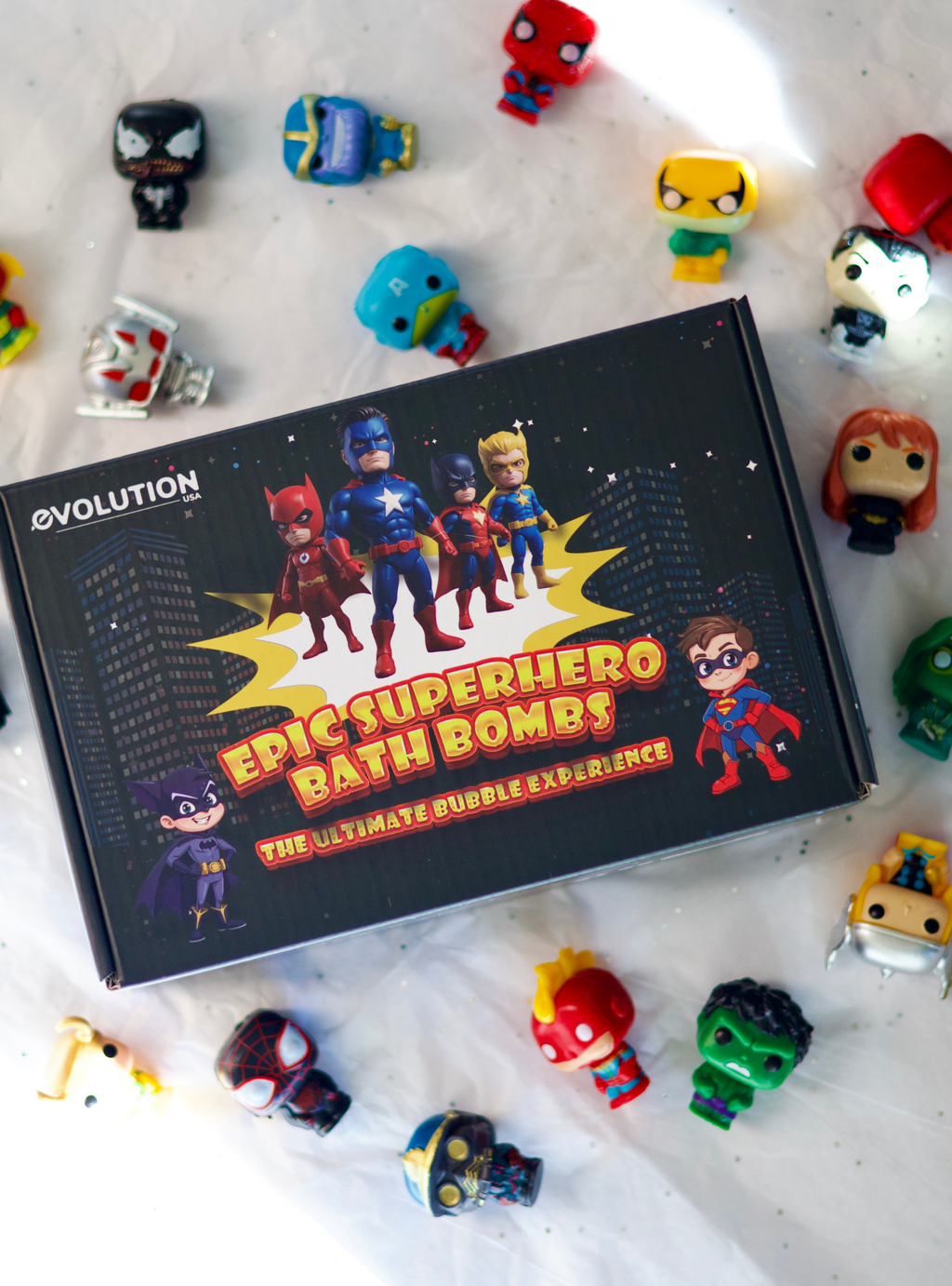 EvolutionUSA 6pc Epic Superhero Bath Bombs for Kids – Childrens Super Hero Bath Bombs with Toy, Organic Bathbomb with Surprise, Fizzy Superhero Bath Balls, Lush Bathbombs Easter, Valentines, Birthday