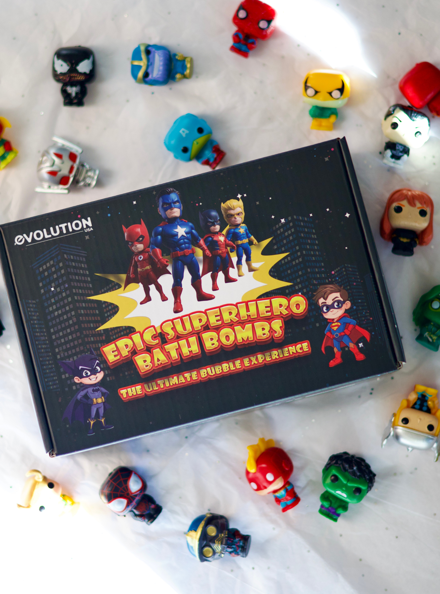 EvolutionUSA 6pc Epic Superhero Bath Bombs for Kids – Childrens Super Hero Bath Bombs with Toy, Organic Bathbomb with Surprise, Fizzy Superhero Bath Balls, Lush Bathbombs Easter, Valentines, Birthday