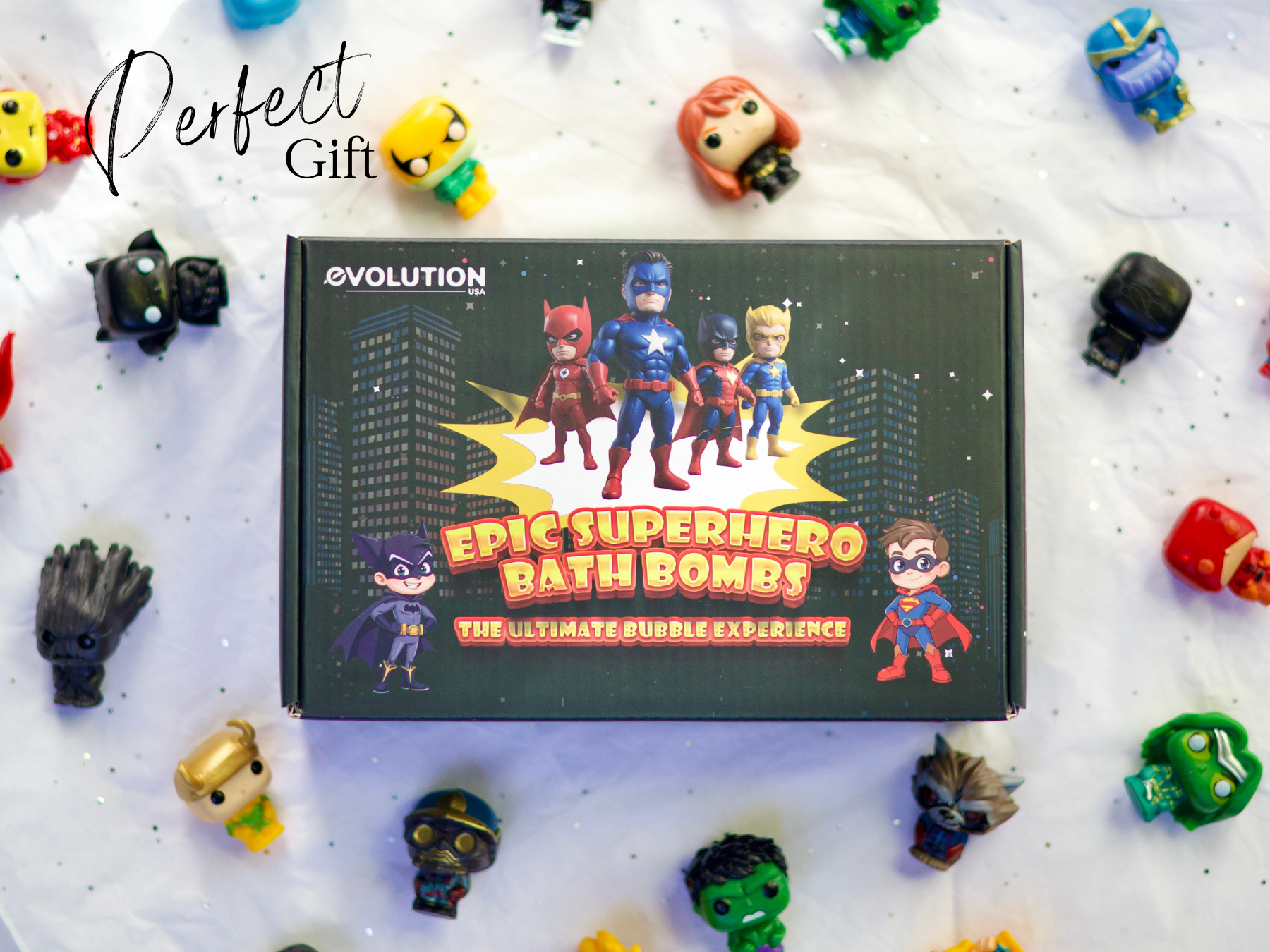 EvolutionUSA 6pc Epic Superhero Bath Bombs for Kids – Childrens Super Hero Bath Bombs with Toy, Organic Bathbomb with Surprise, Fizzy Superhero Bath Balls, Lush Bathbombs Easter, Valentines, Birthday