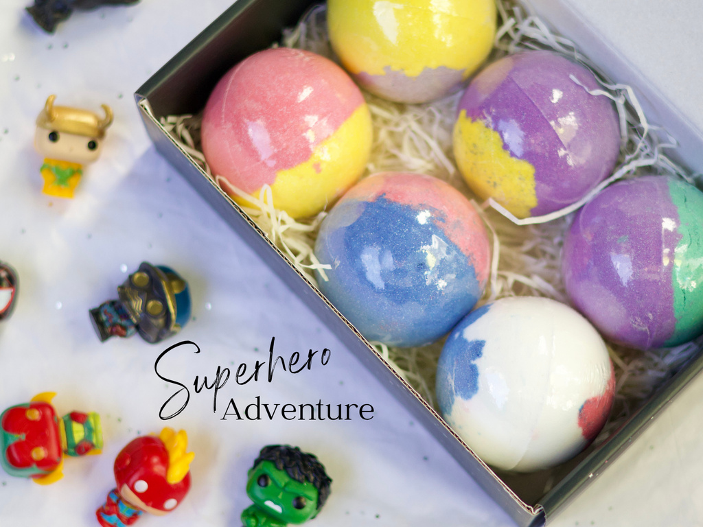 EvolutionUSA 6pc Epic Superhero Bath Bombs for Kids – Childrens Super Hero Bath Bombs with Toy, Organic Bathbomb with Surprise, Fizzy Superhero Bath Balls, Lush Bathbombs Easter, Valentines, Birthday