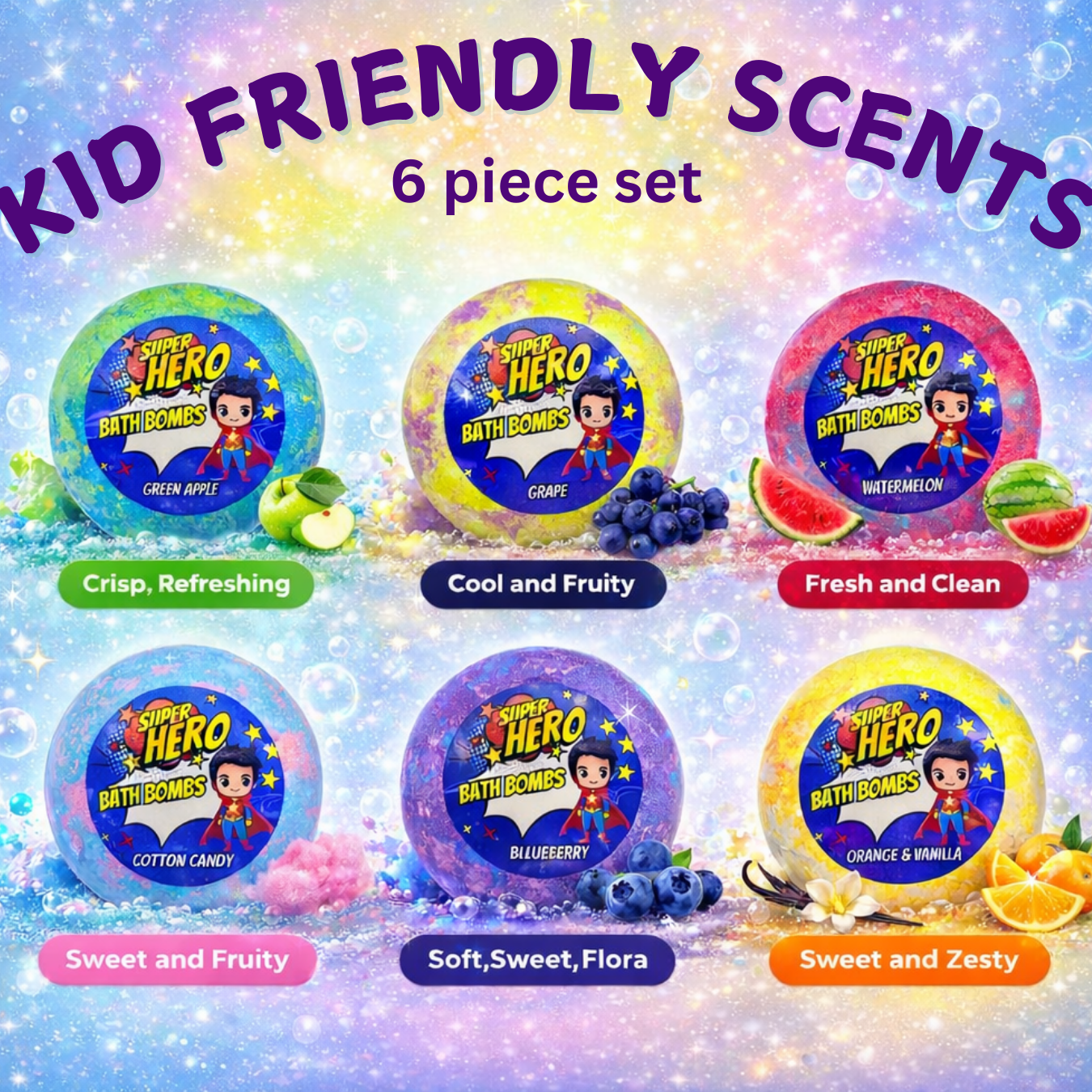 EvolutionUSA 6pc Epic Superhero Bath Bombs for Kids – Childrens Super Hero Bath Bombs with Toy, Organic Bathbomb with Surprise, Fizzy Superhero Bath Balls, Lush Bathbombs Easter, Valentines, Birthday