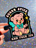 Sugar Spice and Fuck ICE Sticker – Retro Kawaii Bear Protest Vinyl Sticker – Anti-ICE Political Statement – Cute but Revolutionary Vinyl Sticker