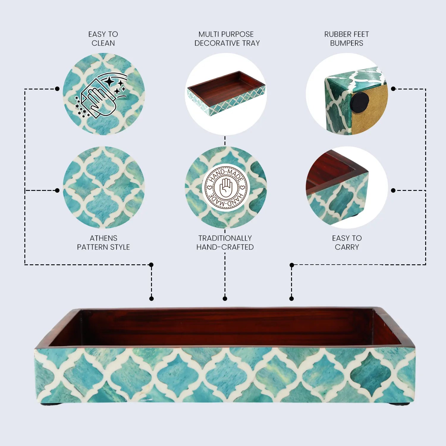 Vanity Trays Moroccan Pattern Bone & Resin Inlay, Green & White, 10" x 6"