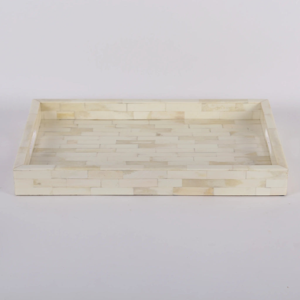 White Bone Inlay Decorative Tray Table Ottoman 11x17 12x12