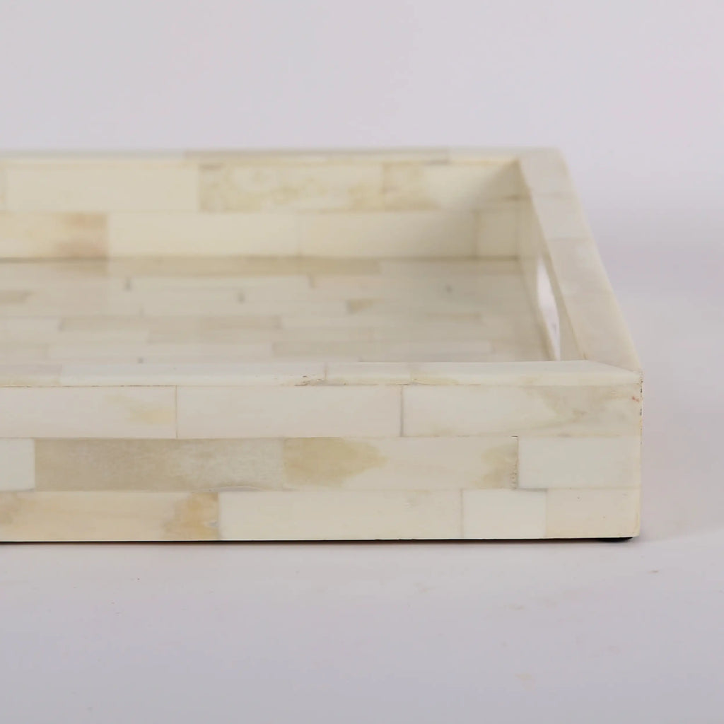 White Bone Inlay Decorative Tray Table Ottoman 11x17 12x12