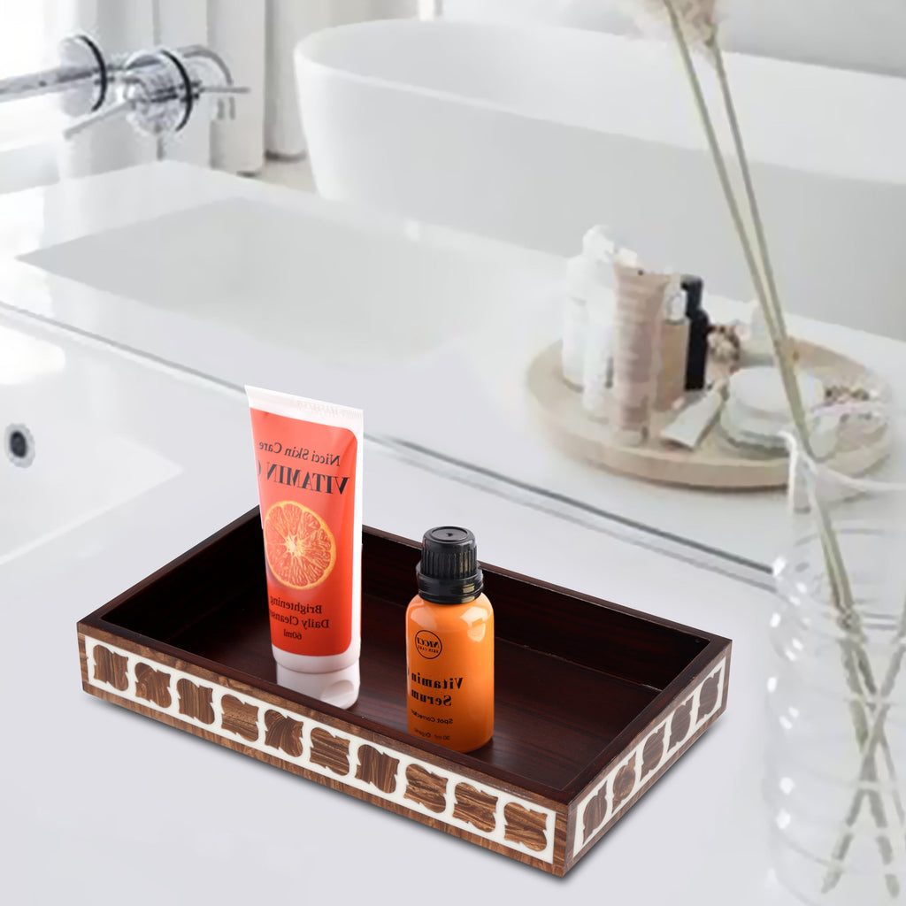 countertop and vanity tray handmade illusion yinyang-pattern 10x6 towel tray brown