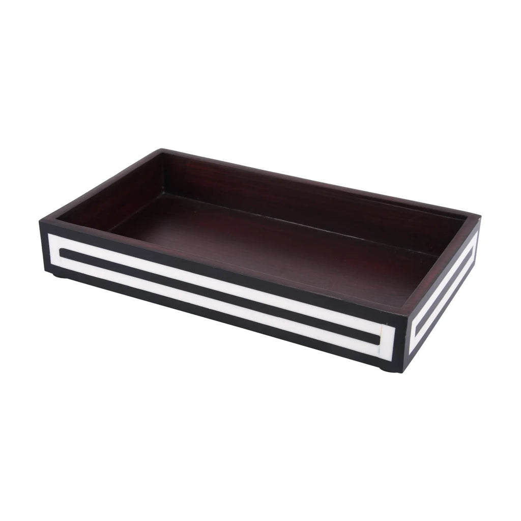 Vanity Tray Parlour Concentric Bone & Resin Inlay, Black & White - 10" x 6"