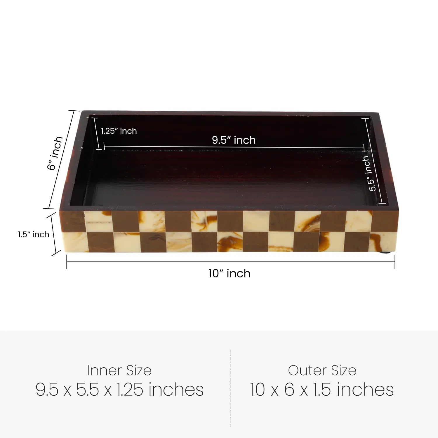Vanity Tray Parlour Gambit Resin Inlay, Brown, 10" x 6"