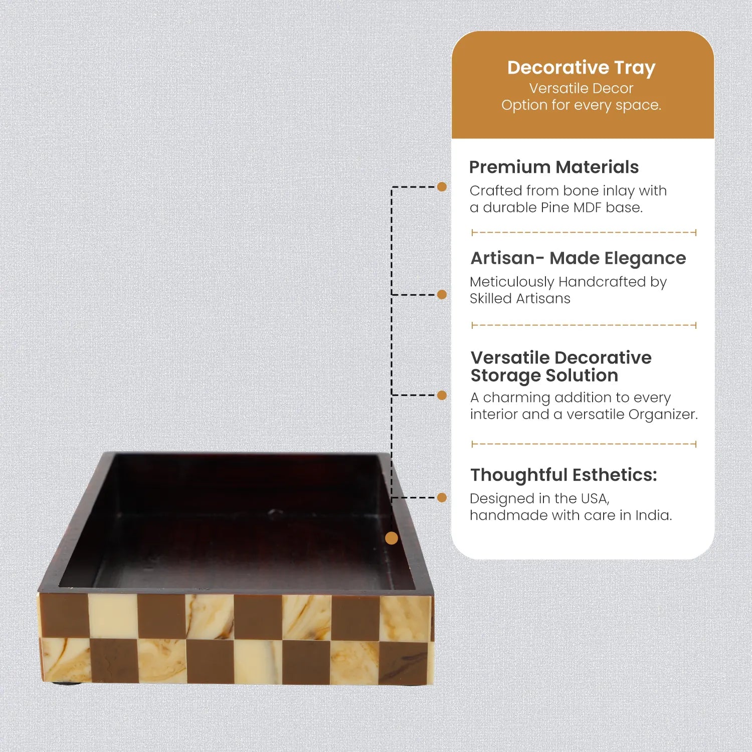 Vanity Tray Parlour Gambit Resin Inlay, Brown, 10" x 6"