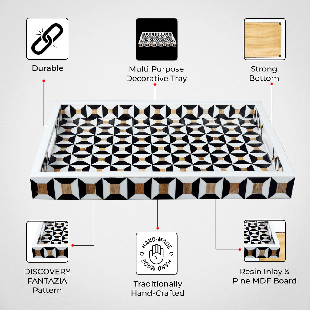 Decorative Tray Discovery Cypher Pattern Resin Inlay – 11" x 17", 12" x 12"
