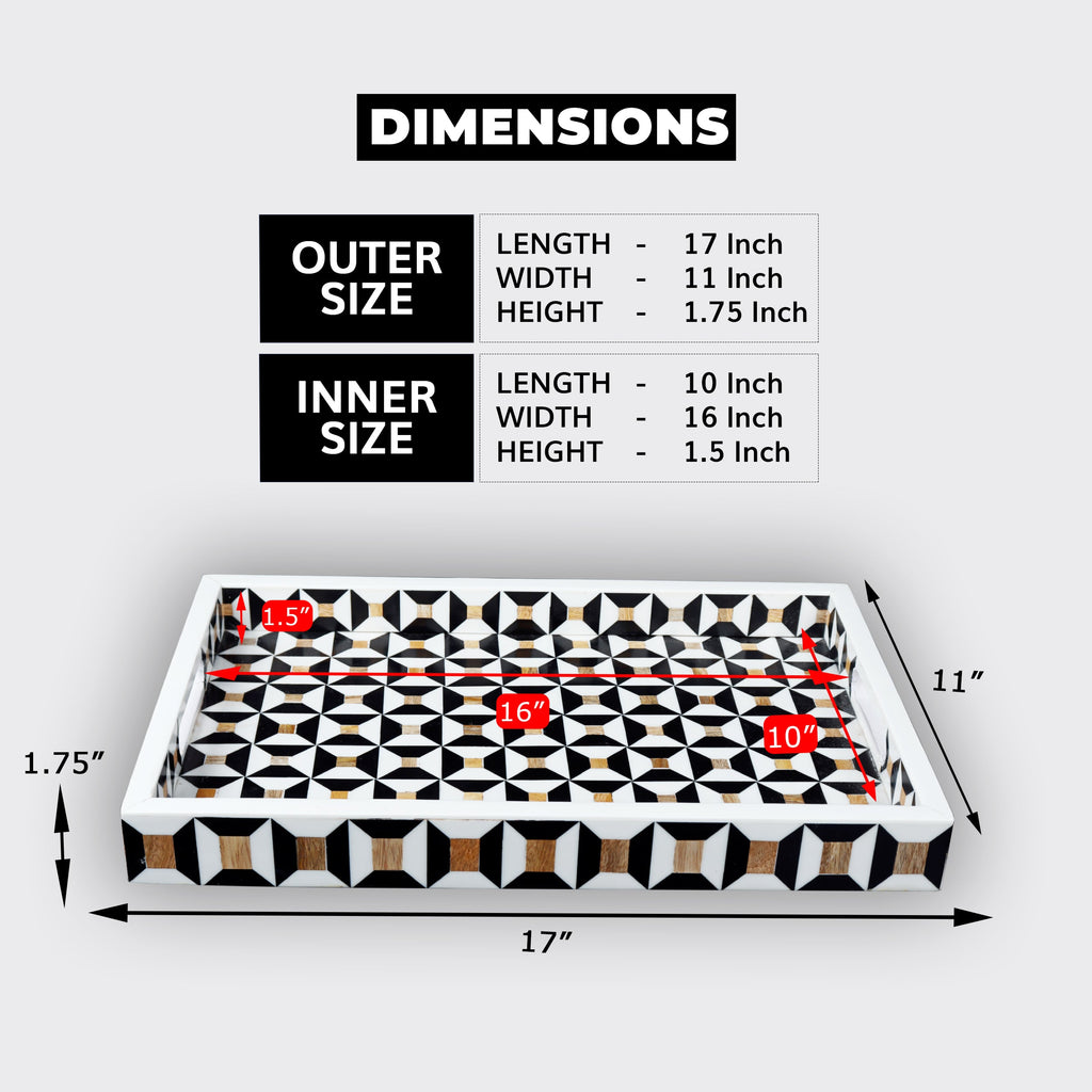 Decorative Tray Discovery Cypher Pattern Resin Inlay – 11" x 17", 12" x 12"